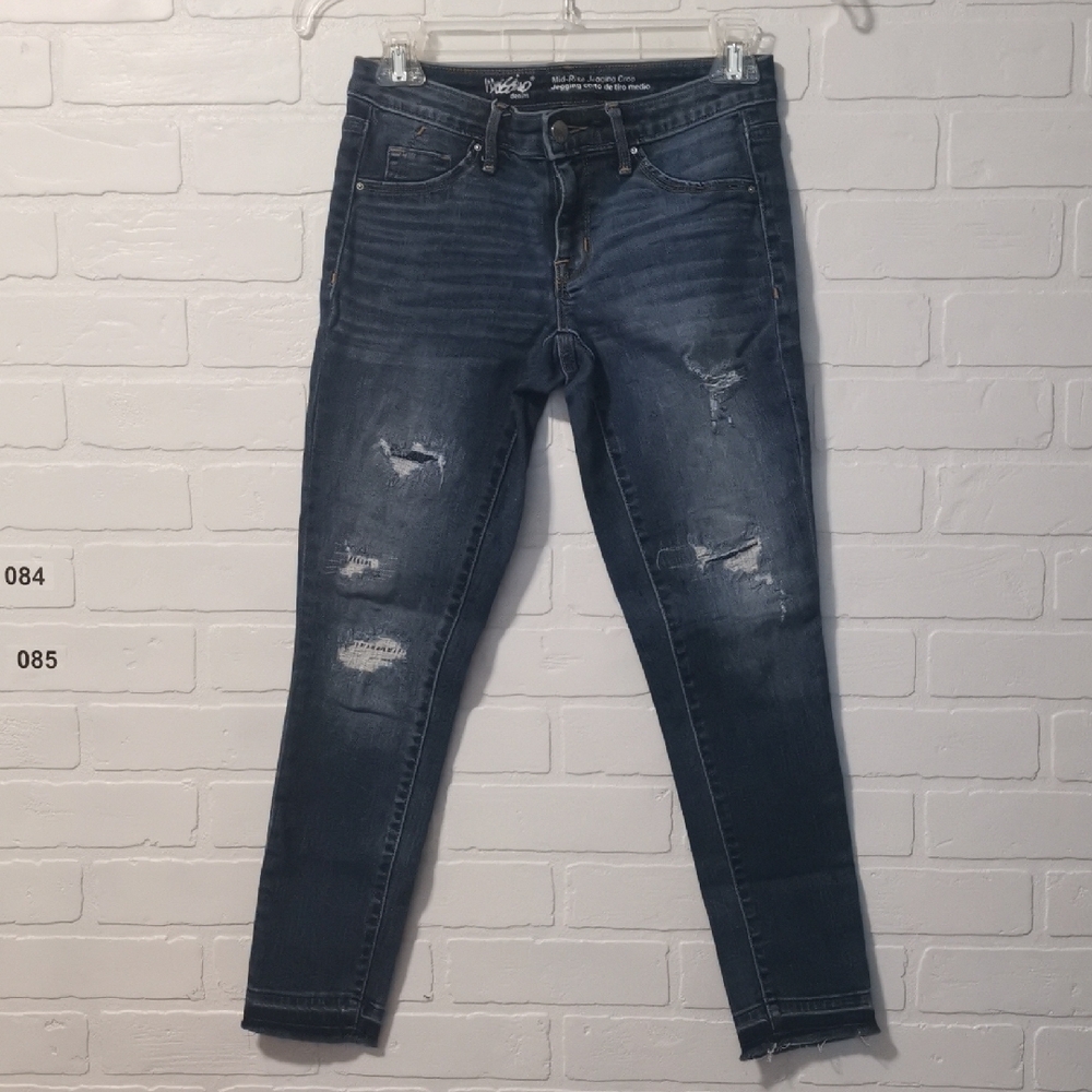 Mossimo Denim Mid-Rise Jegging Crop Distressed Skinny Jeans Size 0/25 #0098